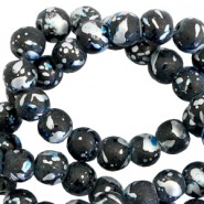 Glaskralen Drip-Art 6mm Mat zwart zilver blauw